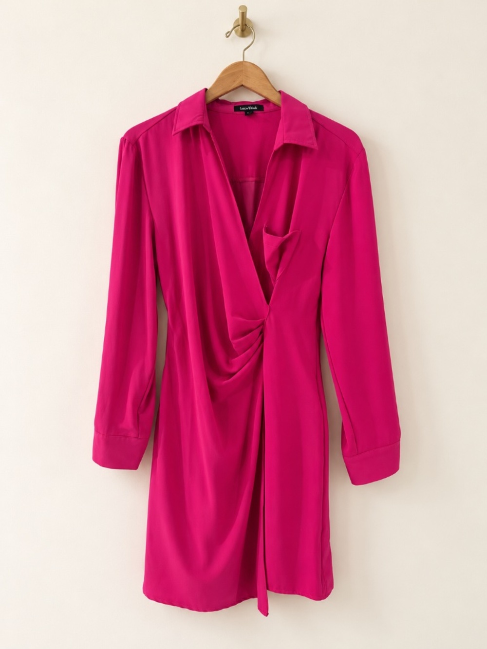 Lea & Viola Fuchsia Twist Front Long Sleeve Shirt Dress Size M